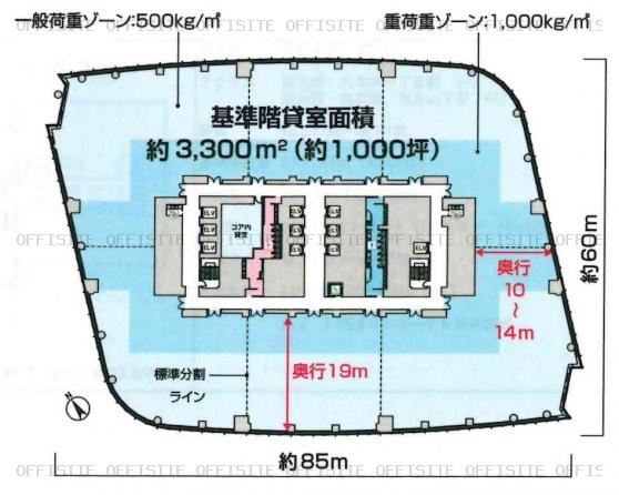 虎ノ門ヒルズ森タワーの基準階平面図