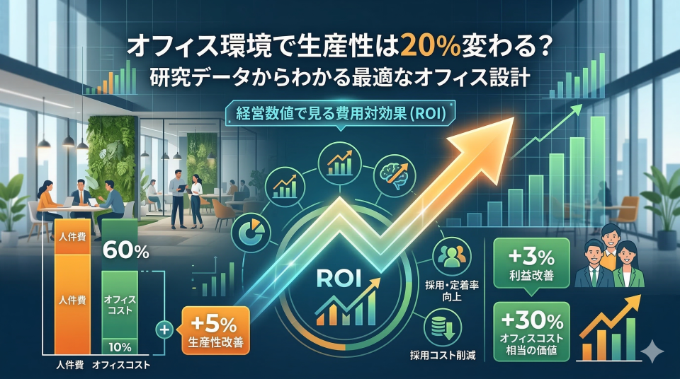 オフィス環境で生産性は20%変わる?研究データからわかる最適なオフィス設計