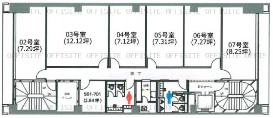 クロスオフィス新宿の5階～7階 平面図