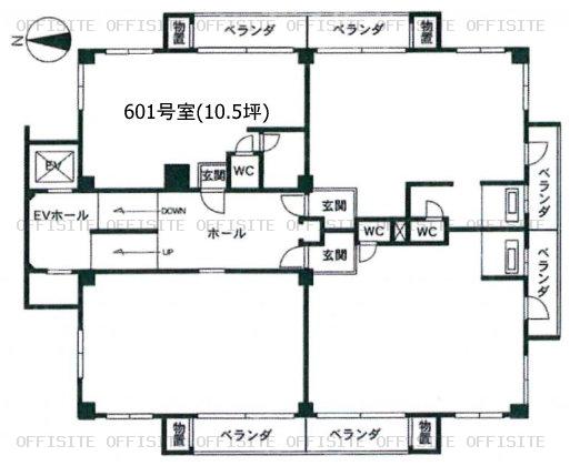 佐藤ビルの601号室平面図