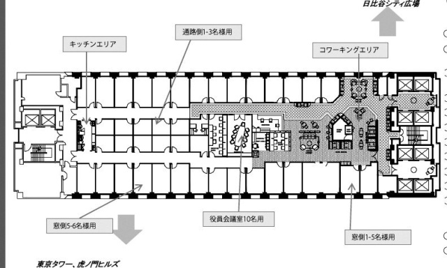 日比谷セントラルビル(14階:サービスオフィス)3-5名 窓側 間取り図