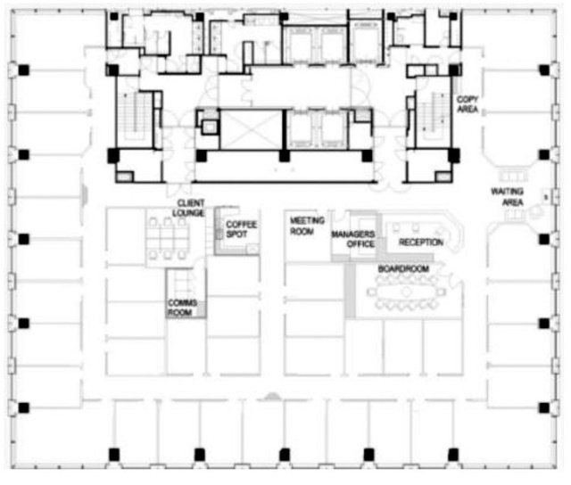 汐留芝離宮ビル(21階:サービスオフィス)5-6名 窓側 間取り図