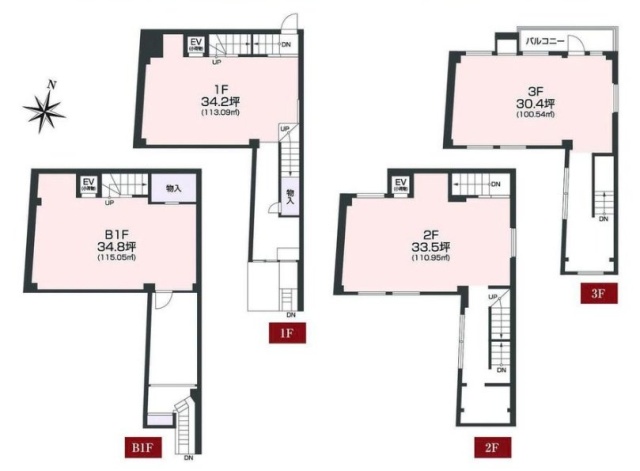 メイツ戸越銀座ビルB1F~3F 間取り図