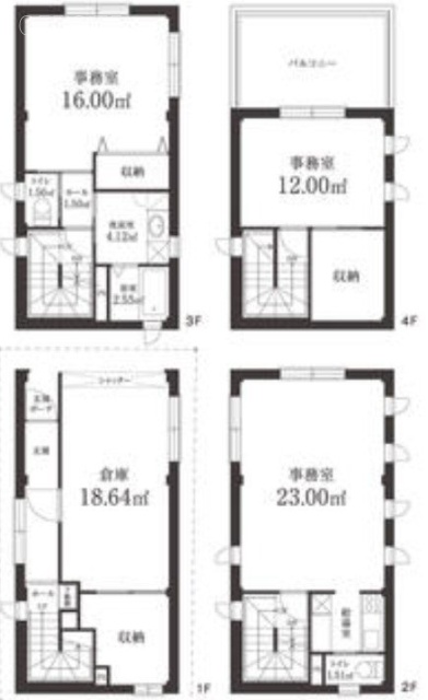 土牛産業日本橋浜町ビル1F~4F 間取り図