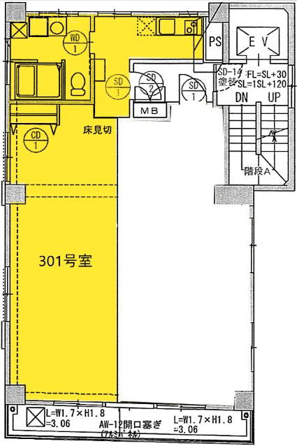 AS ONE 愛宕301 間取り図