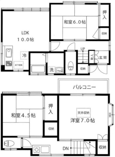 幡ヶ谷戸建1F~2F 間取り図