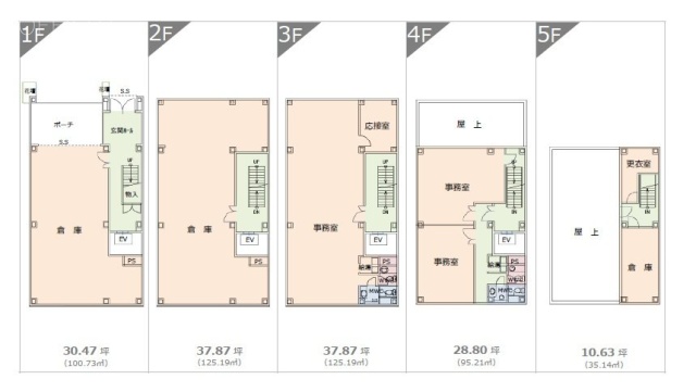 矢田ビル1F~5F 間取り図