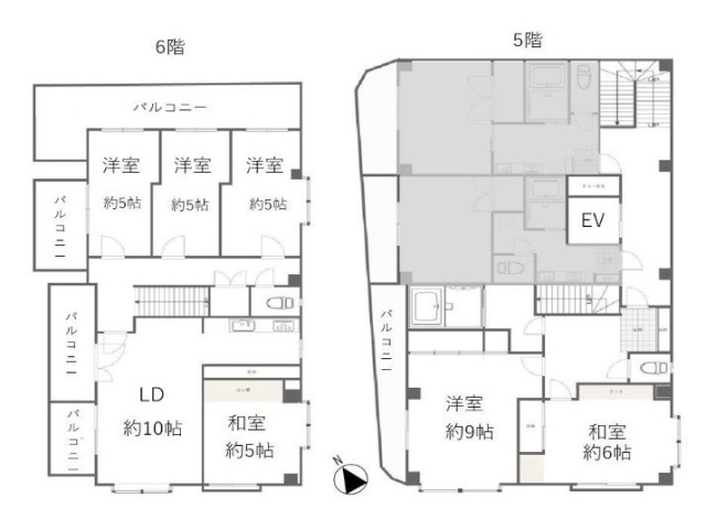 ベリエール・ハシダ5F~6F 間取り図