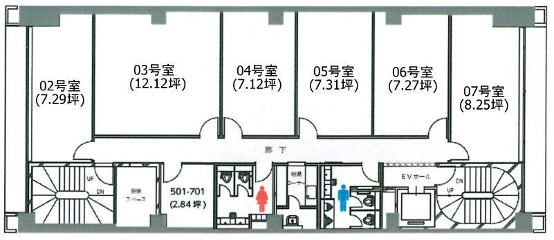 クロスオフィス新宿の5階～7階 平面図