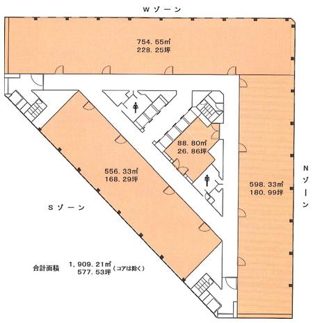 小田急第一生命ビルの基準階平面図